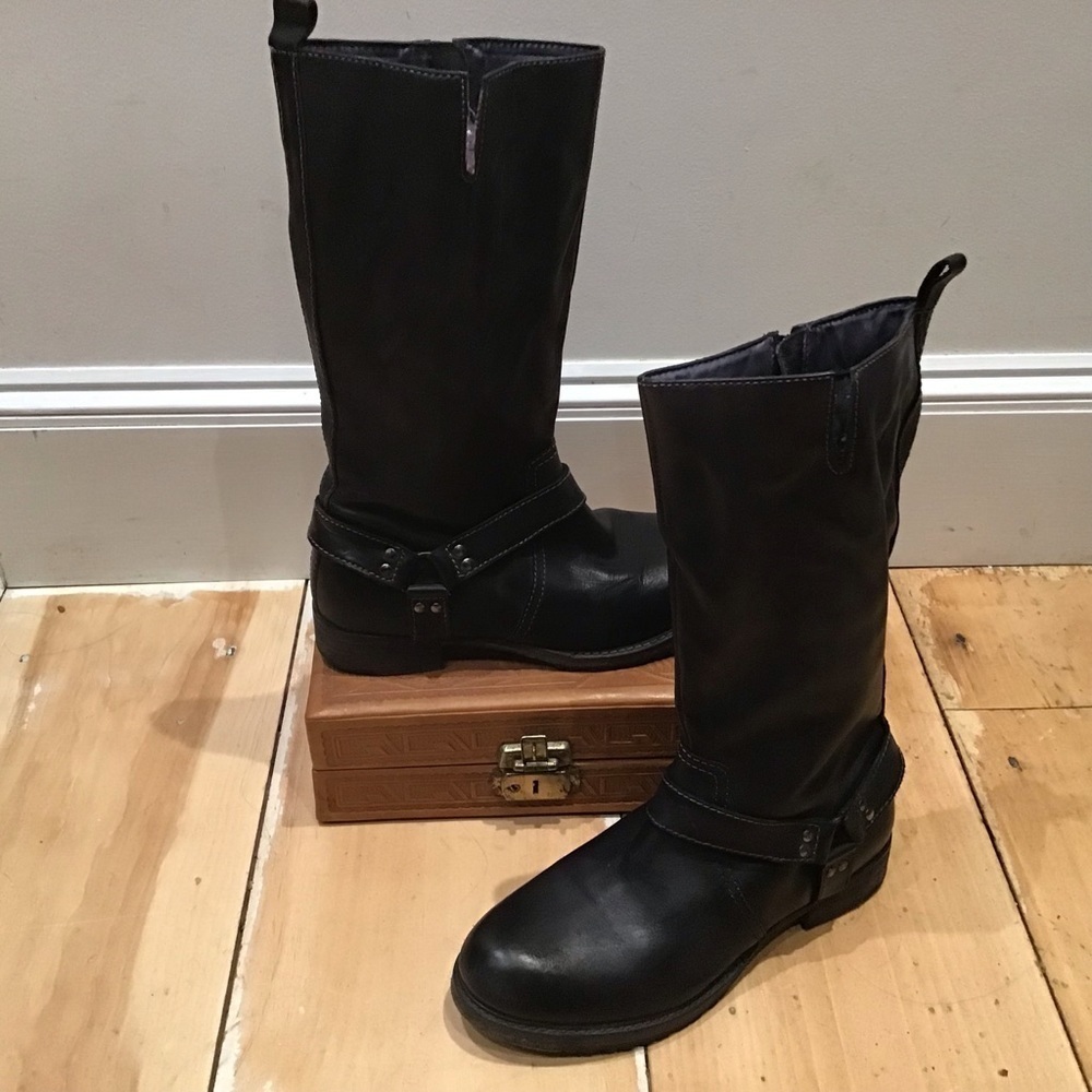 Vintage Foundry Co Madison Mid Calf Black Leather Boots Cushioned Insole Sz 9